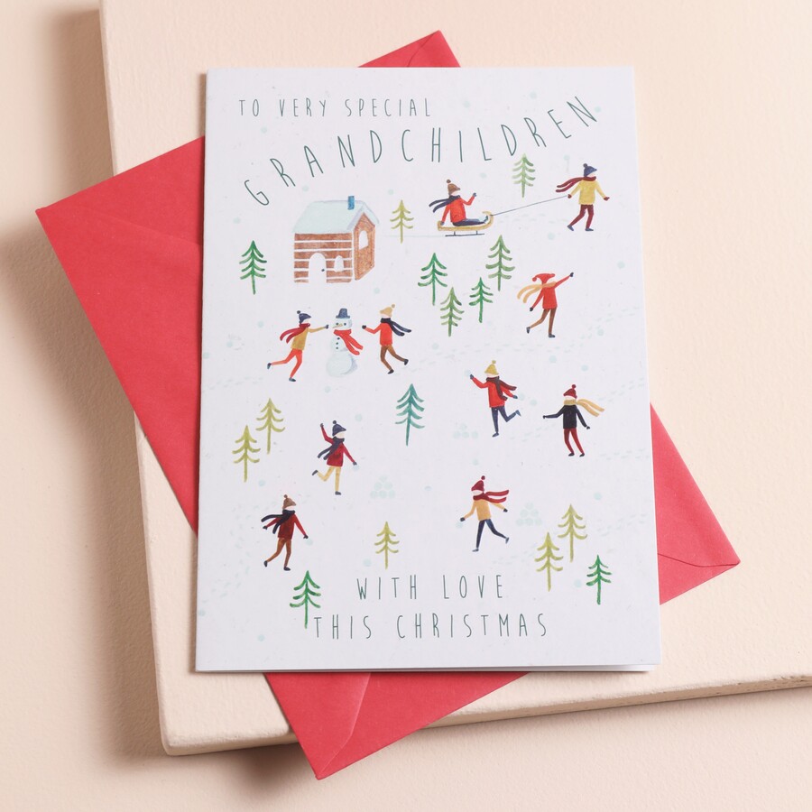 ｍｋ　Robert Sabuda クリスマスカード 19セット Grandchildren Skiing Christmas Card | The Art File | Lisa Angel