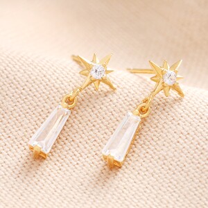 Star and Crystal Drop Earrings in Gold