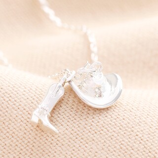 Cowboy Boot and Hat Pendant Necklace in Silver