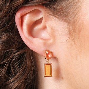 Amber Rectangle Crystal Drop Earrings in Gold