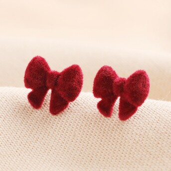 Red Velvet Bow Stud Earrings