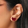 Close Up of Red Velvet Bow Stud Earrings on Model