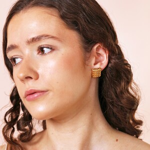 Square Woven Stud Earrings in Gold