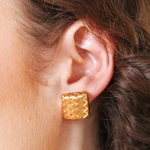 Square Woven Stud Earrings in Gold | Jewellery | Lisa Angel