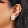 Square Woven Stud Earrings in Silver on model