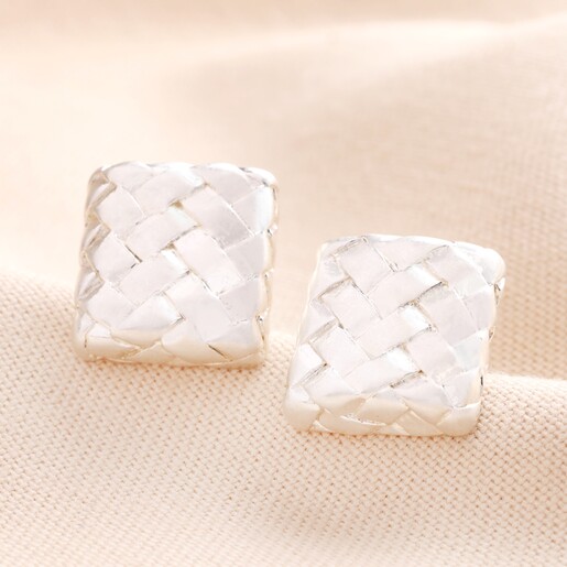Square Woven Stud Earrings in Silver Square Woven Stud Earrings in Silver