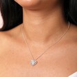 Close up of Sunbeam Heart Pendant Necklace in Silver on model