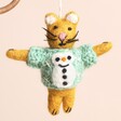 Close Up of Cat with Snowman Sweater Hanging Decoration