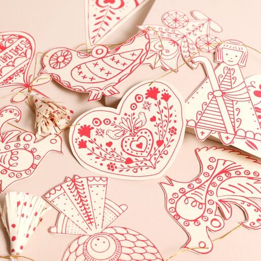 Afroart Swedish Pendants Folklore Garland with variety of illustrated pieces