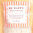 Be Happy Himalayan Bath Salts with Rosemary, Clary Sage & Olive Oil front label 'Be Happy'