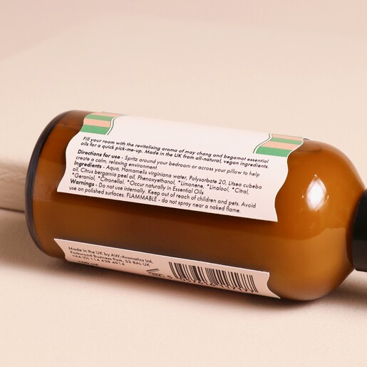 Bottle ingredients list Energise Room and Pillow Spray ingredient list on a neutral background