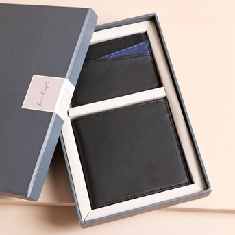 Men's Leather Wallet and Card Holder Gift Set in Black