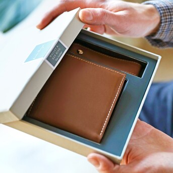 Men's Leather Wallet and Keyring Gift Set in Tan