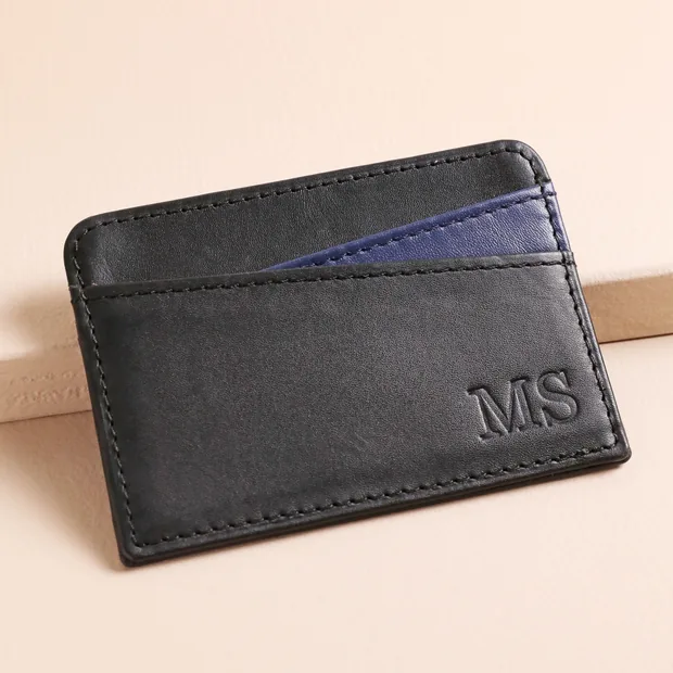 Personalised Men's Leather Card Holder in Black Personalised Men's Leather Card Holder in Black