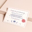 Certificate for Walter the Mini Bear Soft Toy in Gift Box