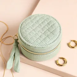 Quilted Mini Round Travel Jewellery Case in Mint