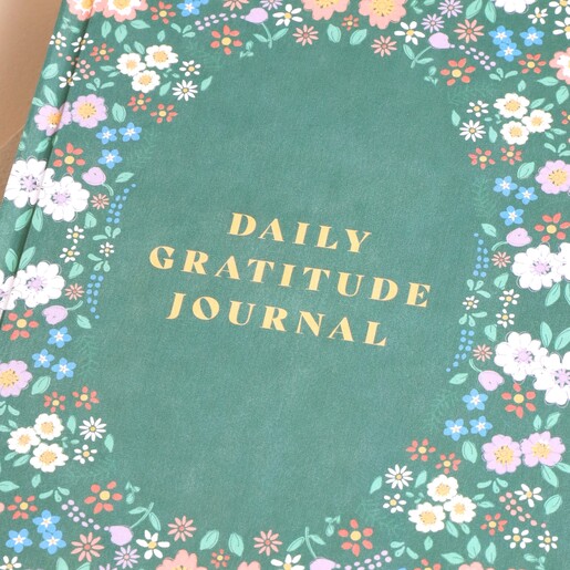 Green Floral Daily Gratitude Journal close up of front cover