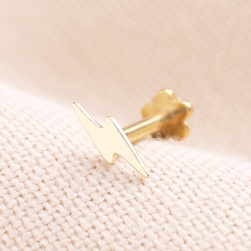 14K orders Gold Lightning Bolt Stud Earring, Cartilage Barbell Screw Back Earring