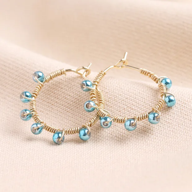 Big Metal London Svetla Beaded Hoop Earrings in Blue Big Metal London Svetla Beaded Hoop Earrings in Blue