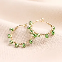 Big Metal London Svetla Beaded Hoop Earrings in Green