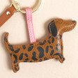 Close up of Caroline Gardner Leopard Print Sausage Dog Keyring