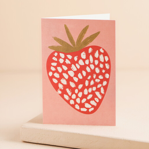 Caroline Gardner Strawberry Greetings Card Caroline Gardner Strawberry Greetings Card on a Beige Background