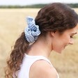 Blue Gingham Hair Scrunchie on Model