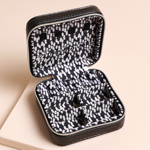 Open Black Croc Embossed Square Jewellery Box