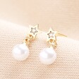 Pearl and CZ Star Drop Stud Earrings in Gold