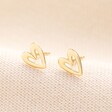 Gold Sterling Silver Heart Outline Stud Earrings Close Up