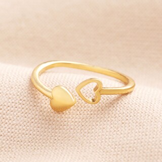 Adjustable Sterling Silver Double Heart Ring in Gold