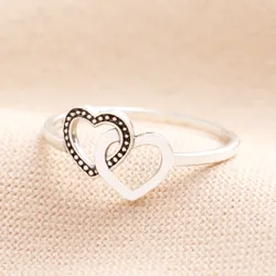 Sterling Silver Dotted Double Heart Ring in Silver