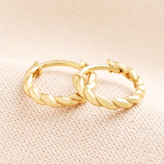 Sterling Silver Twist Rope Huggie Hoop Earrings in Gold