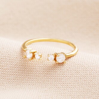 Adjustable Sterling Silver Crystal Ring in Gold