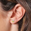 Close Up Model Shot of Sterling Silver Colourful Bee Stud Earrings