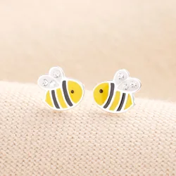Sterling Silver Colourful Bee Stud Earrings