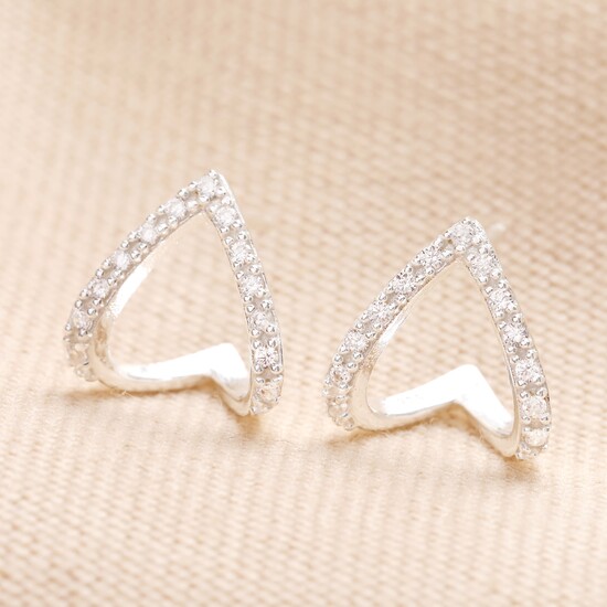 Sterling Silver Crystal Teardrop Outline Huggie Hoop Earrings