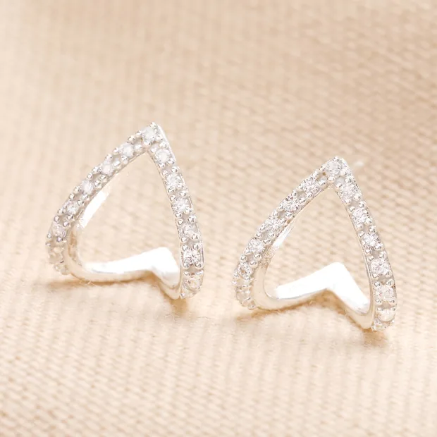 Sterling Silver Crystal Teardrop Outline Huggie Hoop Earrings Sterling Silver Crystal Teardrop Outline Huggie Hoop Earrings