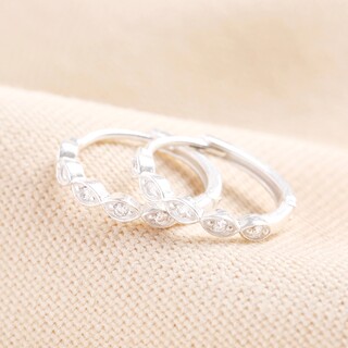 Sterling Silver Scalloped Edge Crystal Huggie Hoop Earrings