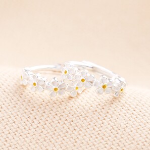 Sterling Silver Daisy Huggie Hoop Earrings