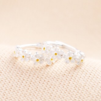 Sterling Silver Daisy Huggie Hoop Earrings