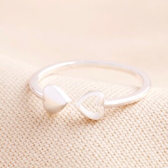 Adjustable Sterling Silver Double Heart Ring in Silver
