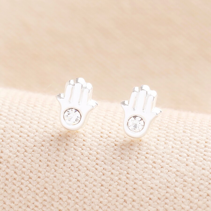 Sterling Silver Hamsa Hand Crystal Stud Earrings Lisa Angel