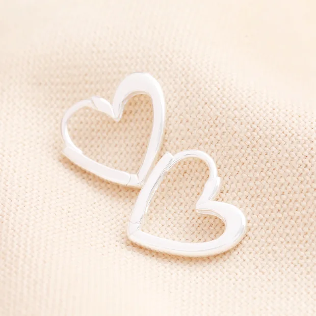 Sterling Silver Heart Outline Huggie Hoop Earrings Sterling Silver Heart Outline Huggie Hoop Earrings