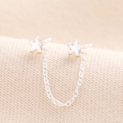 Sterling Silver Chain Star Stud Earring in Silver | Lisa Angel