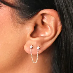 Sterling Silver Chain Star Stud Earring in Silver