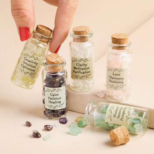 Other Crystal Options Available East of India Bottle of Green Aventurine Crystals With Other Crystal Options