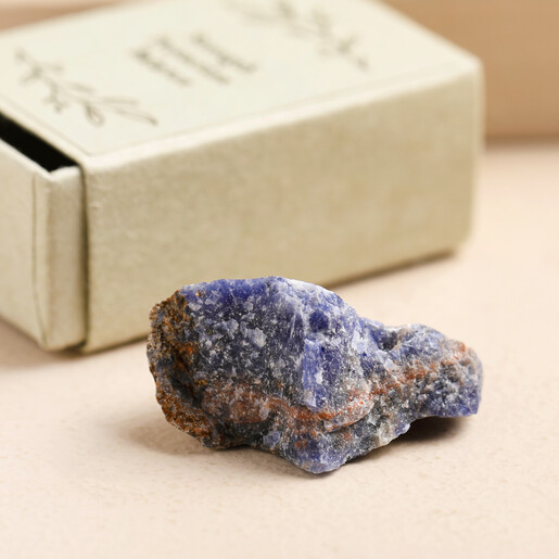 Close up of East of India Blue Sodalite Crystal Matchbox Crystal