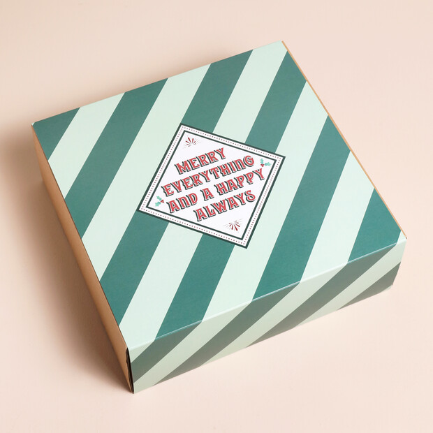 Kraft Gift Box with Merry Christmas Green Striped Print Sleeve