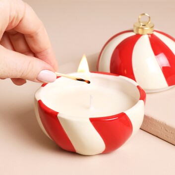Candy Cane Stripe Cinnamon Bauble Candle- Not available to EU countries